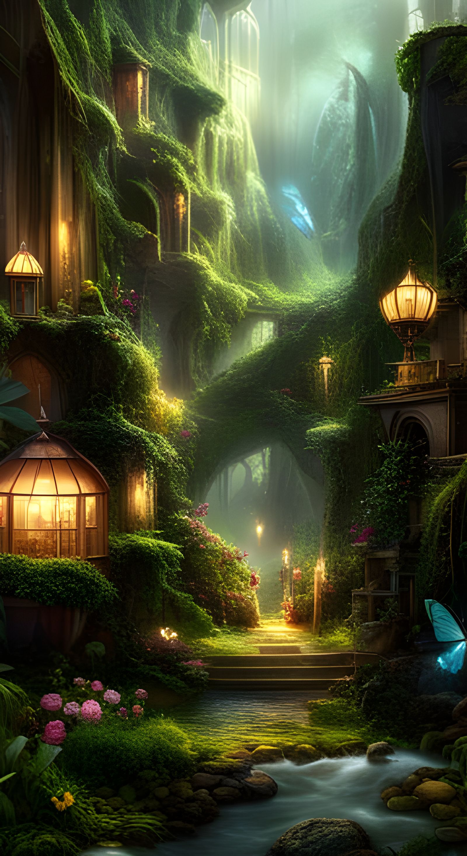 Enchanted Garden of Elves and Fireflies