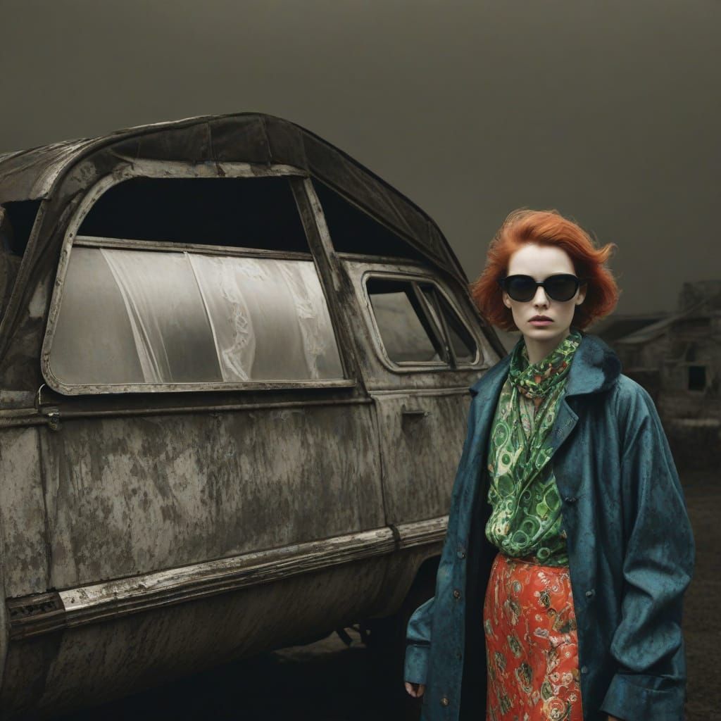 Rusted Fashion Photograph in Bold, Layered Style