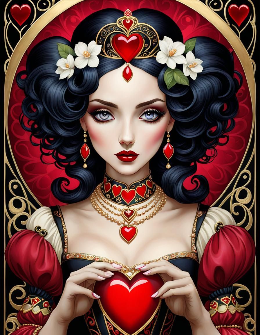 Art Nouveau Queen of Hearts Digital Painting