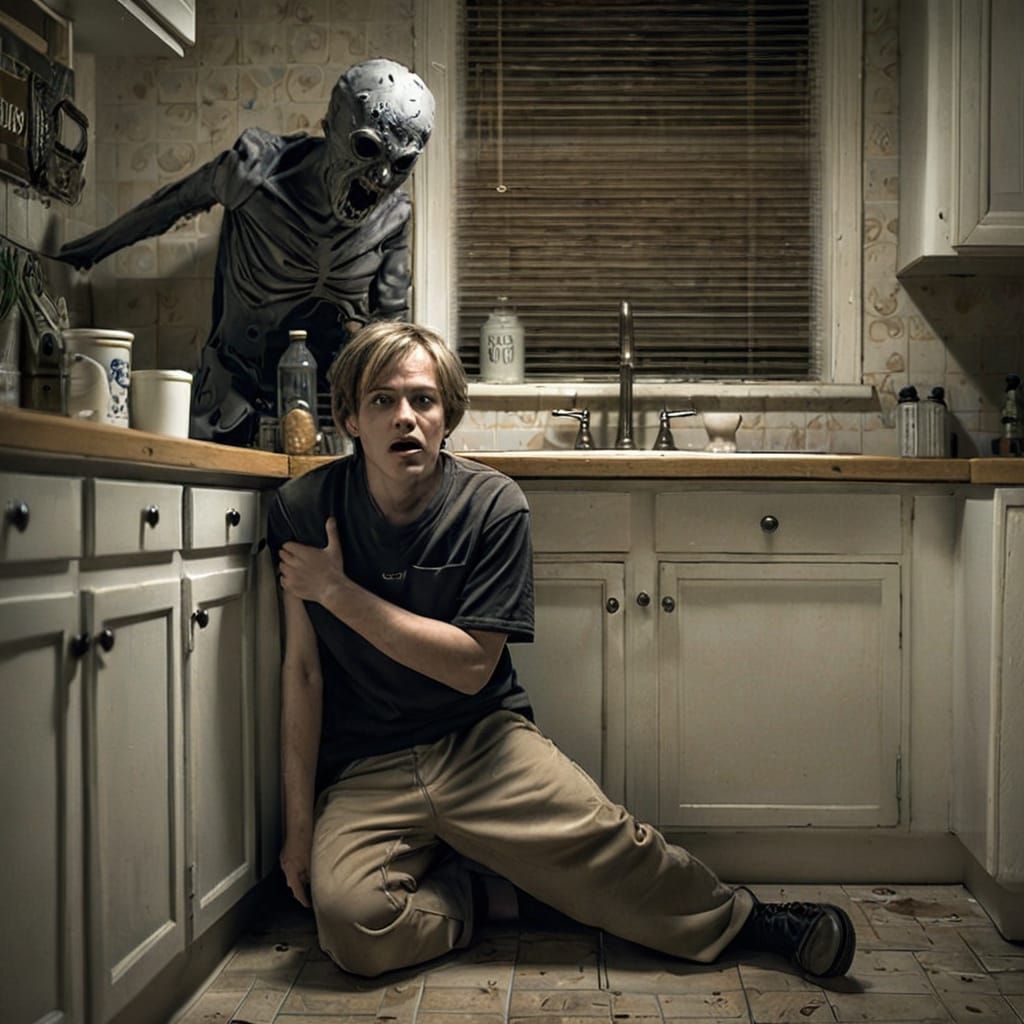 Ominous Night Terror Demon in Dark Kitchen