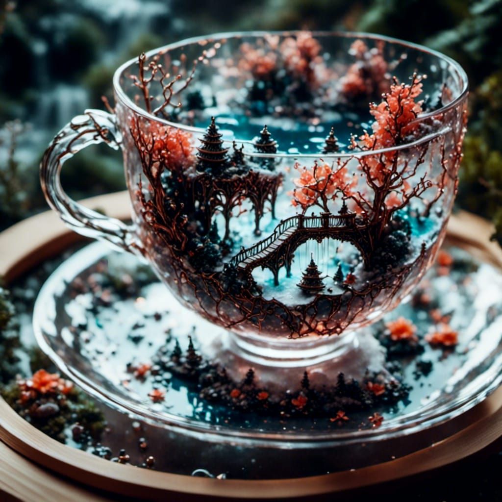 Miniature Winter Garden Inside Teacup