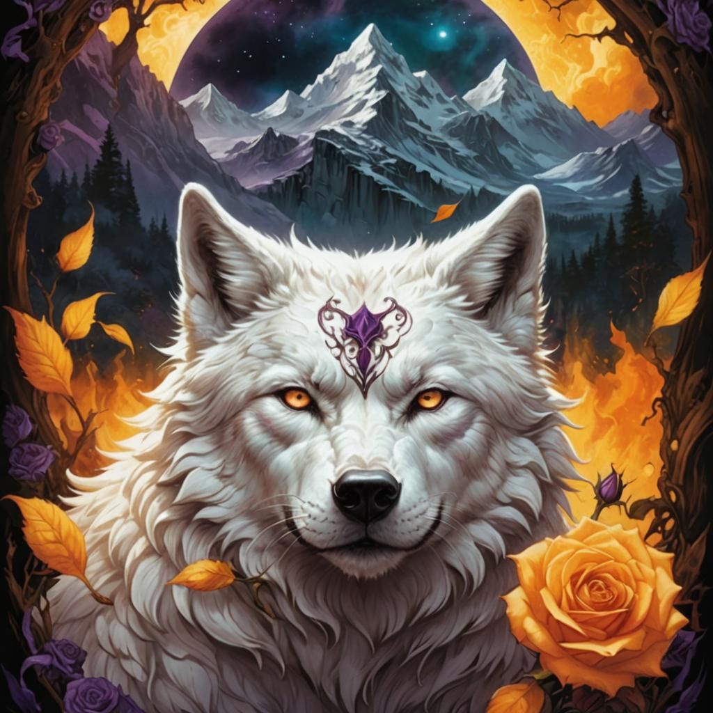 tattooed wolf boy the white wolf whit hazel eyes and the pur...