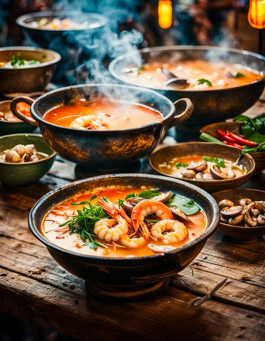 Tom Yum Soup in Bangkok Market: Cinematic Photography