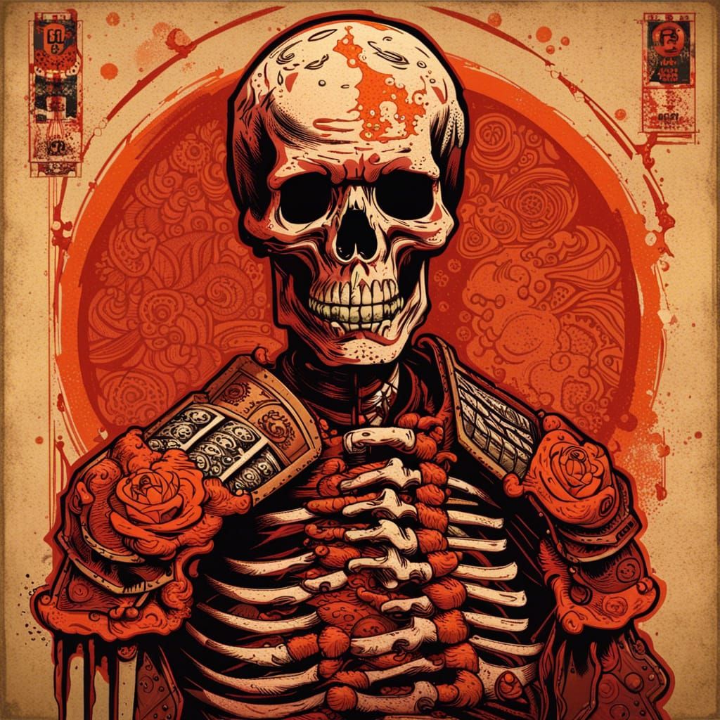 Zombie Samurai Skeleton Pop Art Illustration