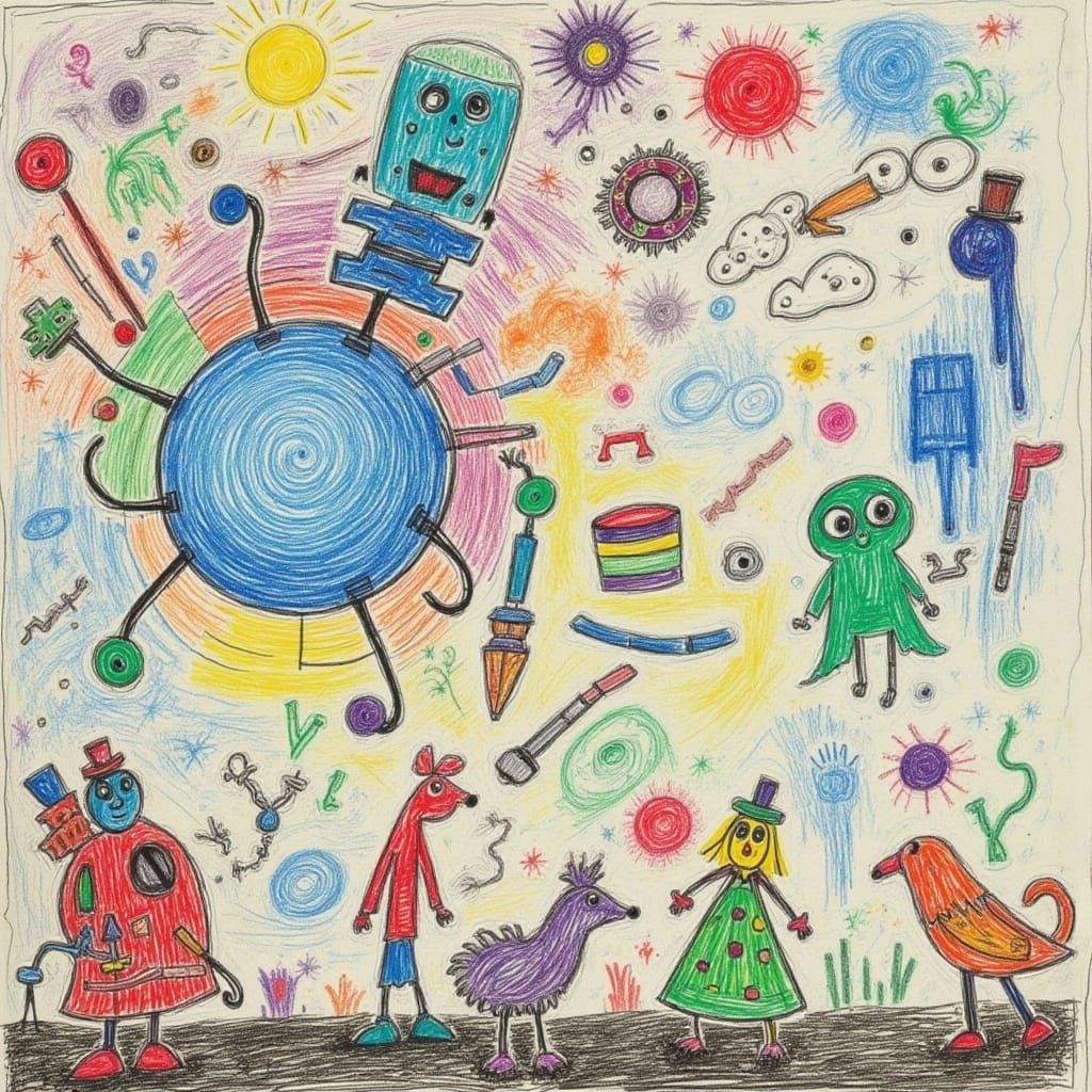 Whimsical Childhood Memories in Faded Crayon