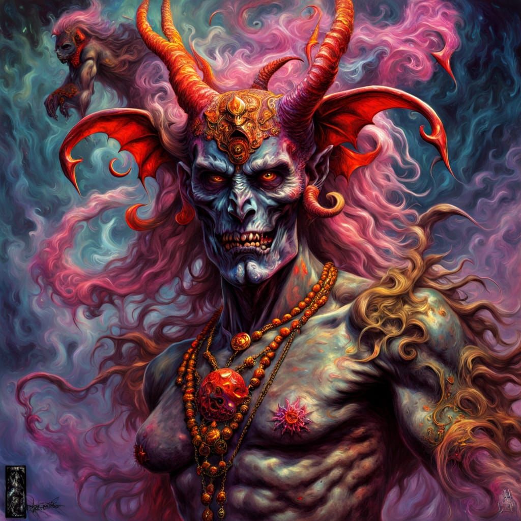 Ethereal Demon in Vibrant Fantasy Realm