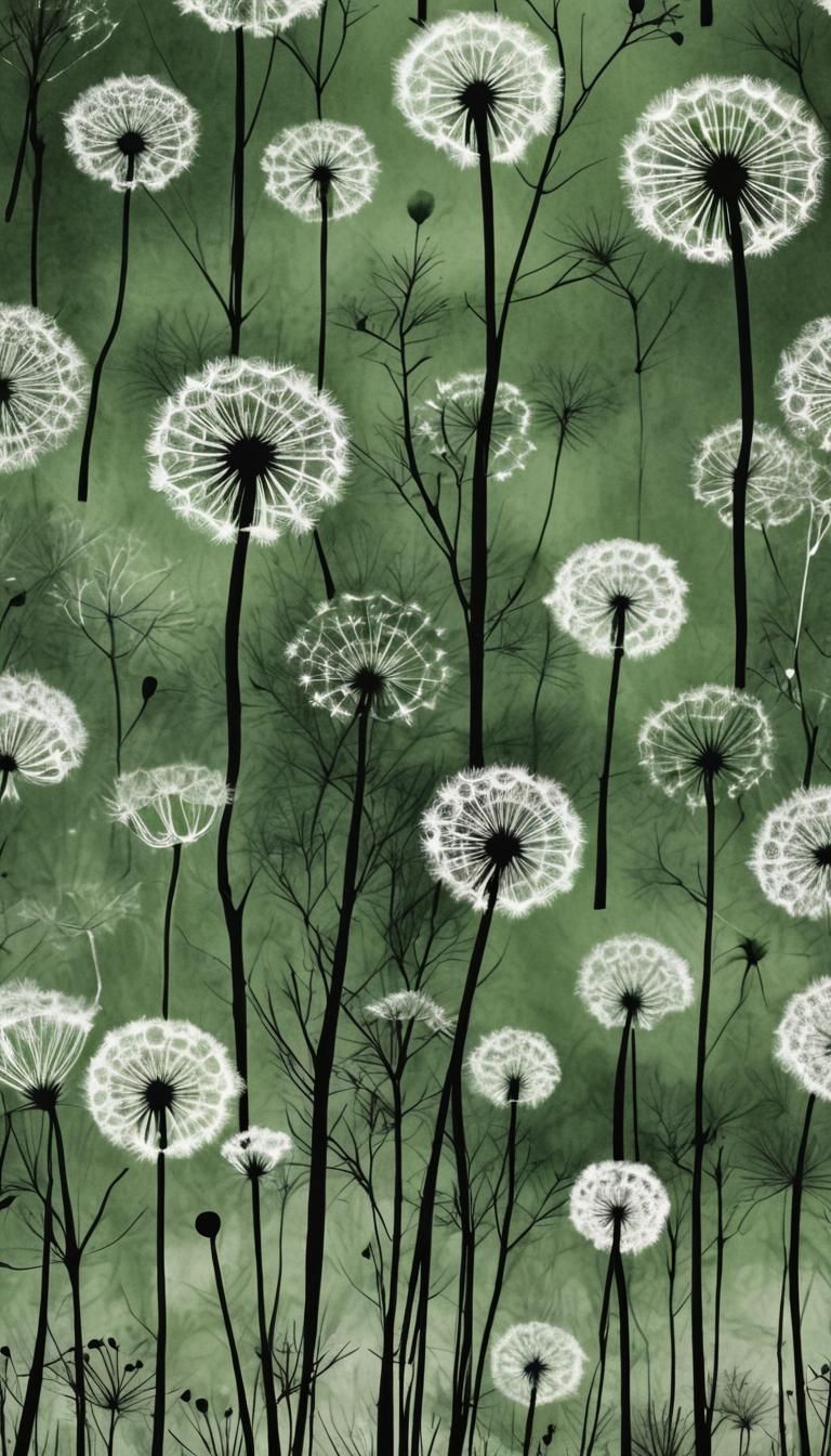 Surreal Crayon Dandelion Trees in Black and White
