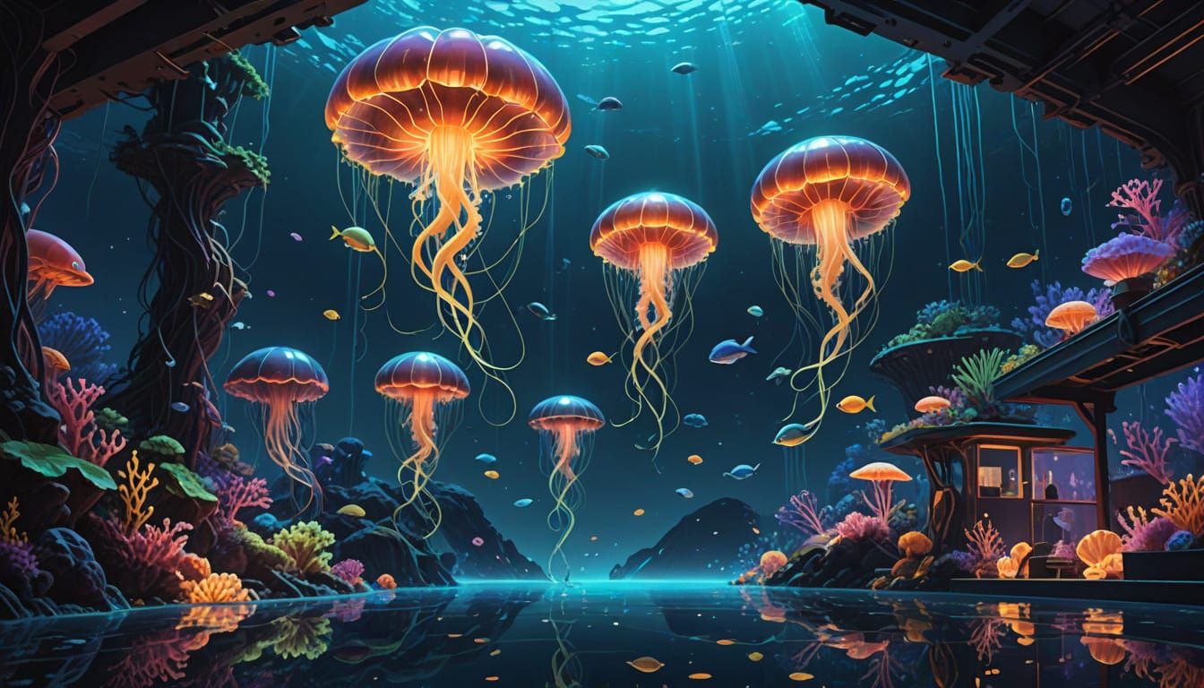 Ethereal Jellyfish Lanterns Form Colossal Underwater Mountai...