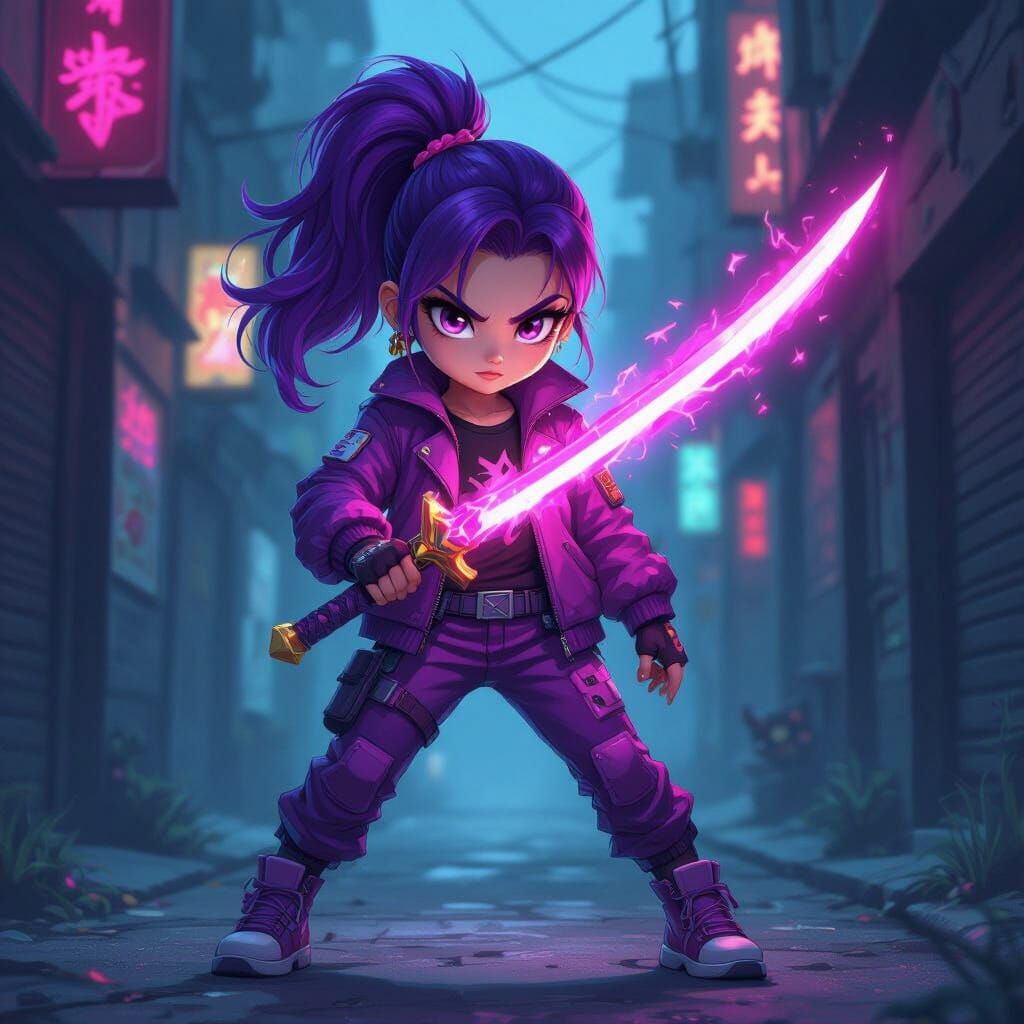 K-Pop Demon Hunter Girl With Energy Sword