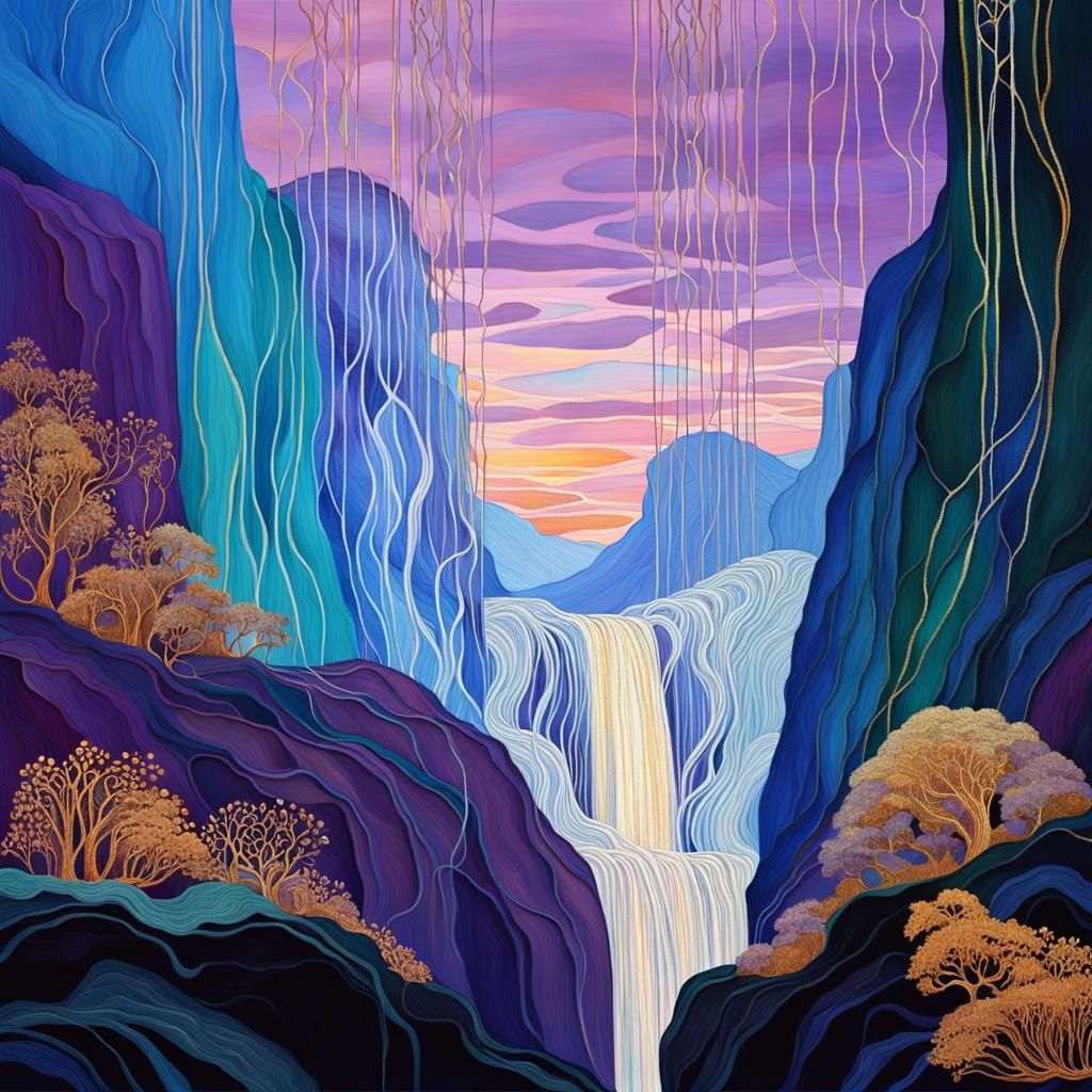 Art Nouveau String Waterfall Inspired by Klimt