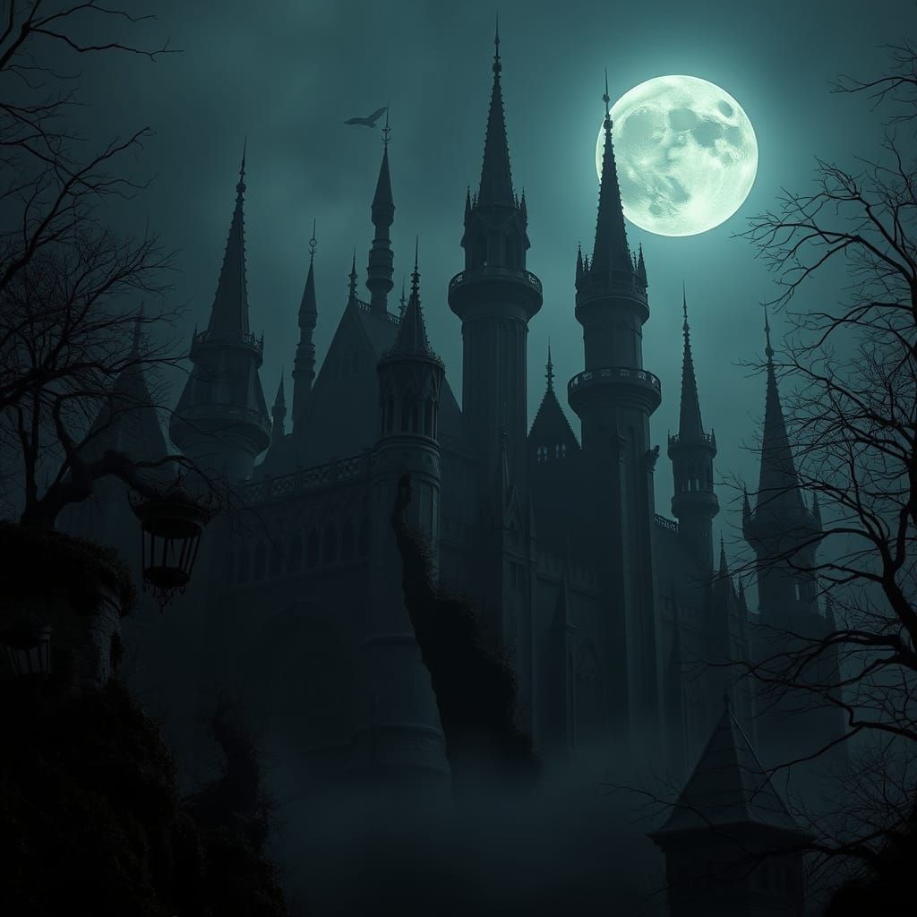 Gothic Castle Under Full Moon