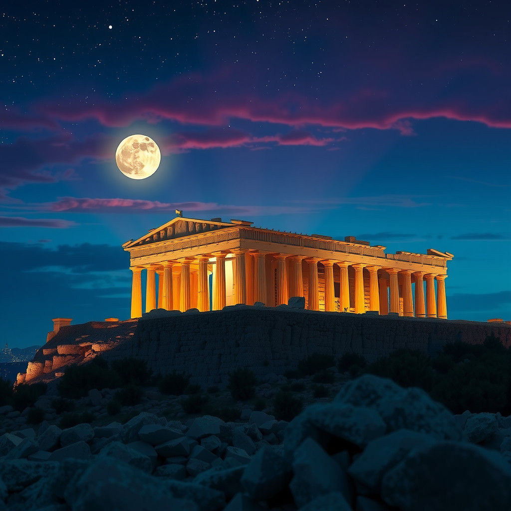 Acropolis at Night: Panoramic Starry Sky View