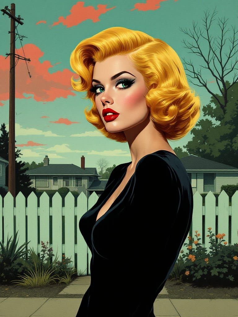 Suburban Gothic Pin-Up Girl with Sinister Sweetness