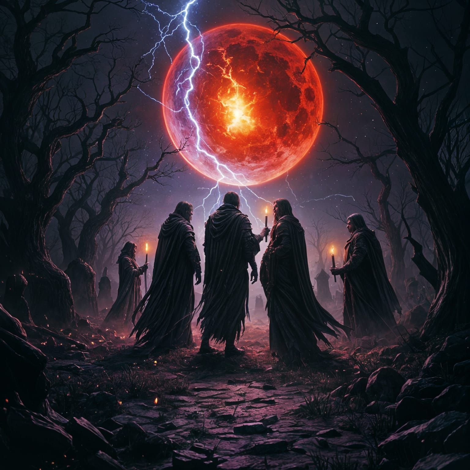 Warlocks Bask in Mysterious Red Moonlight amidst a Haunting ...