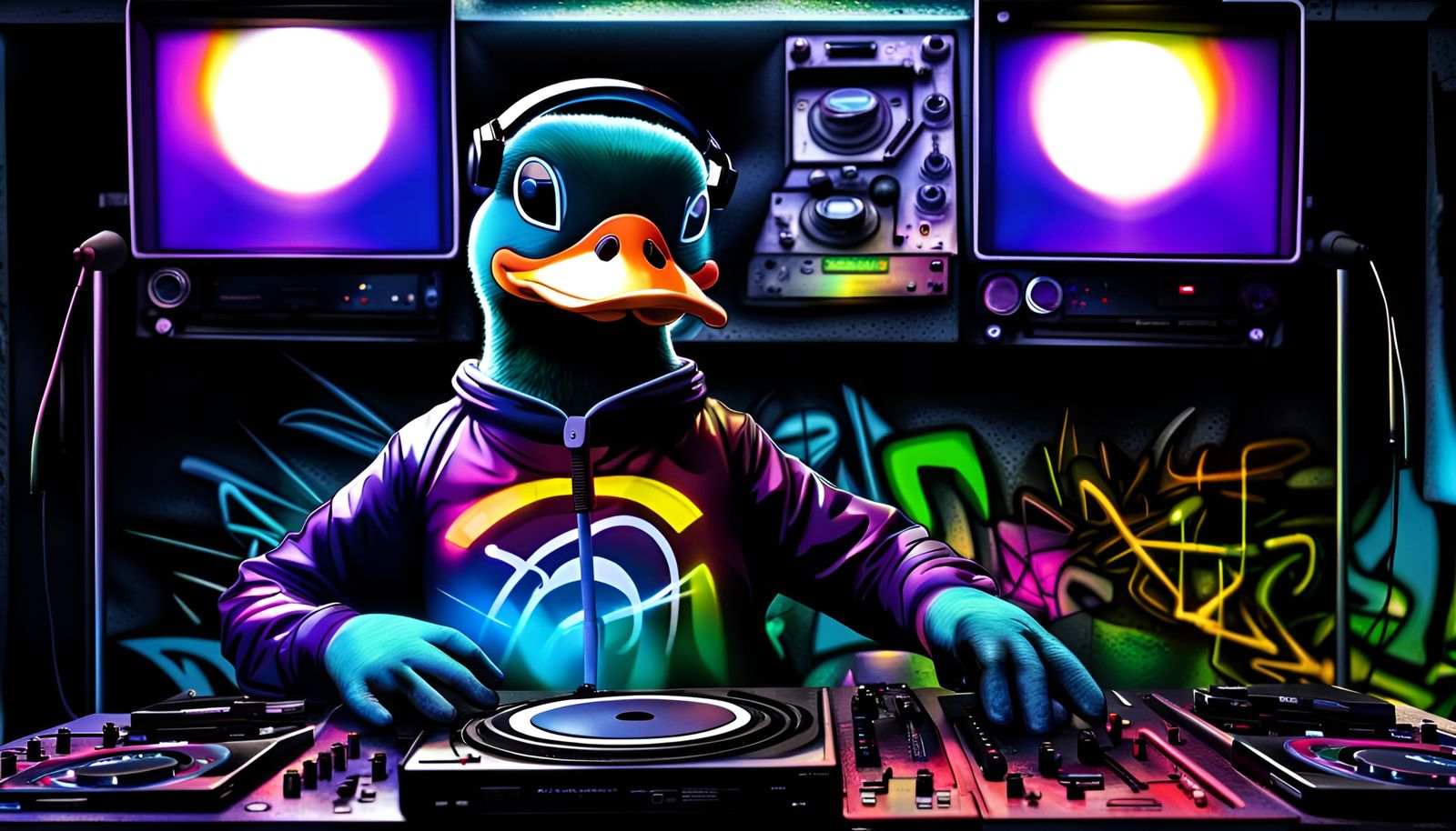 Dewey Duck DJing: Surreal Retrofuturist Graffiti Art