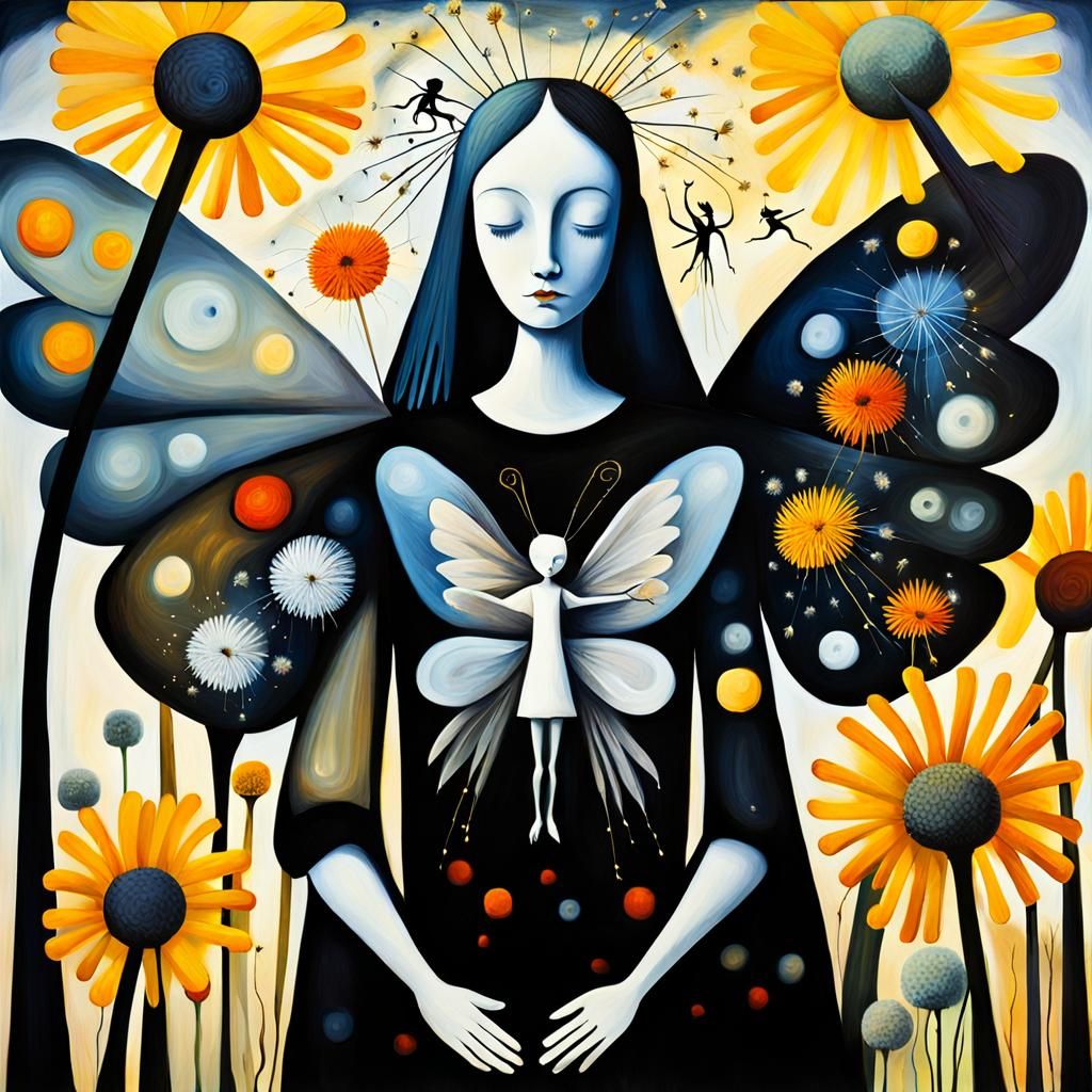 Fairies in Dandelion Dreamscape, Surrealist Style