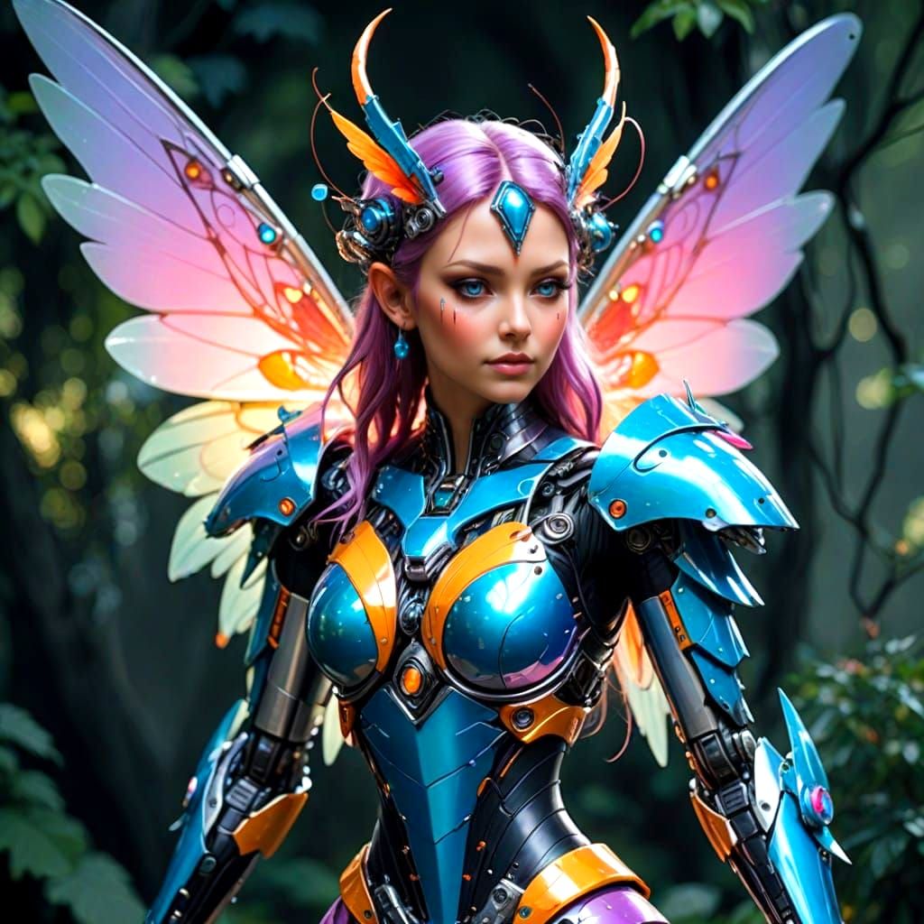 Cyberpunk Cyber Faerie with Vibrant Plastic Wings
