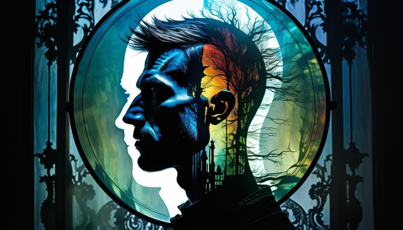 Double Exposure: Man and Monster Silhouette