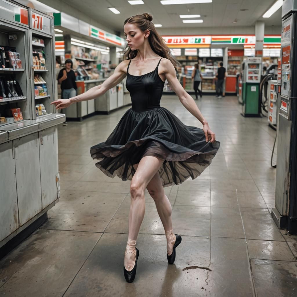 Ballerina at 7-11 Gas Station in Hyperrealism