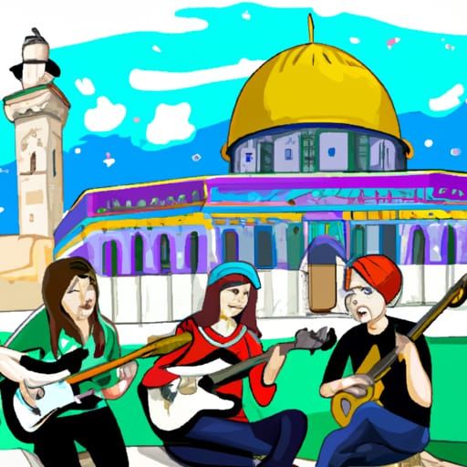 Palestinian Woman Plays Guitar in Jerusalem, Anime Style