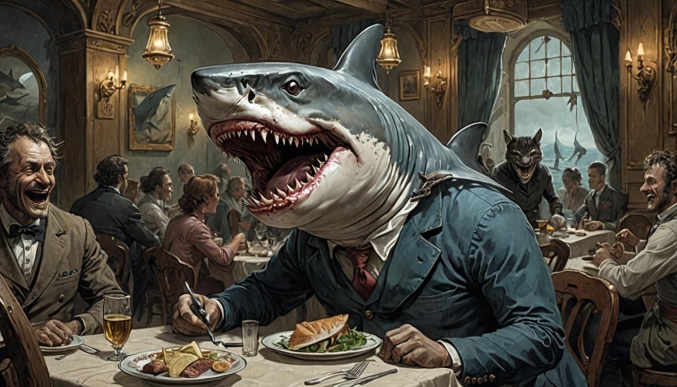 Horrific Shark Feast in Dark Fantasy Style