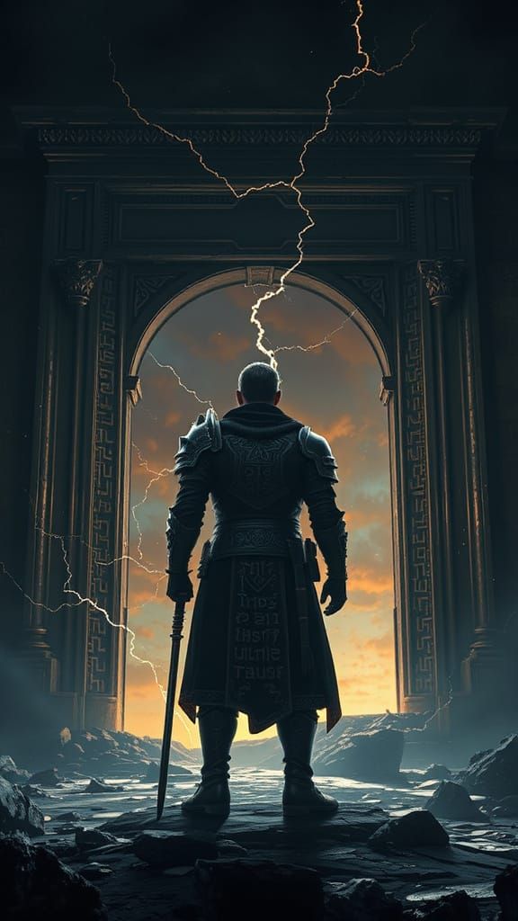 Warrior at Obsidian Gate: Dark Fantasy Concept Art