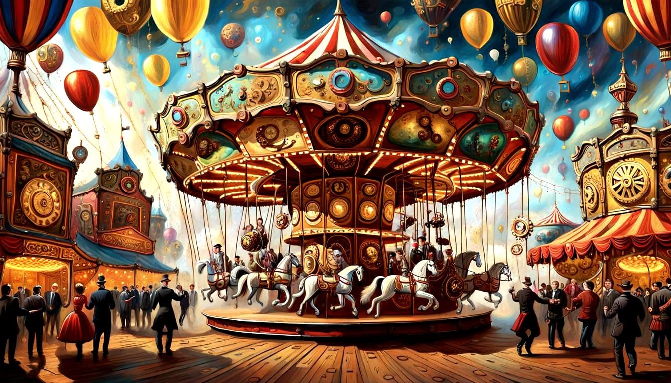 Steampunk Circus Powered by Clockwork: An Oil Painting
