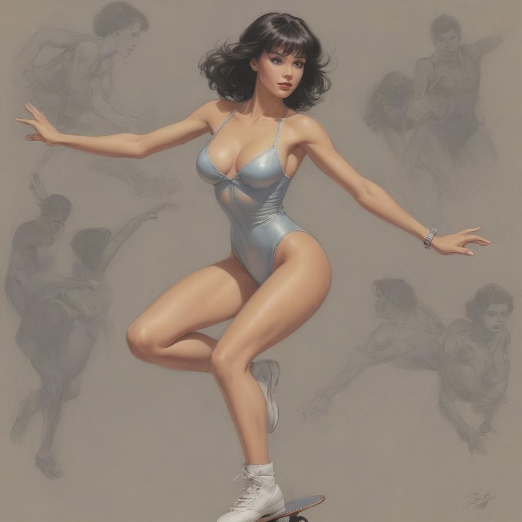 Female Skateboarder in Comic Book Art Style