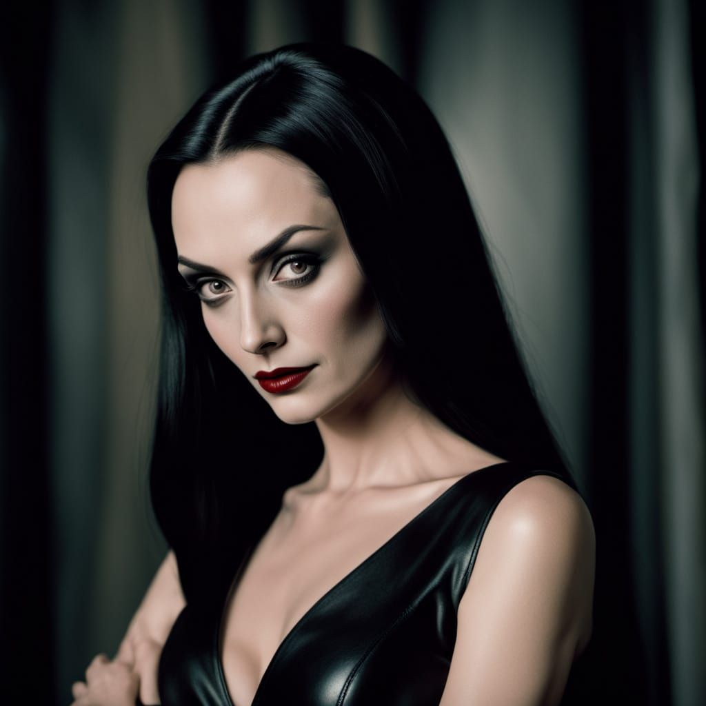 Morticia Addams in Black Leather Gown