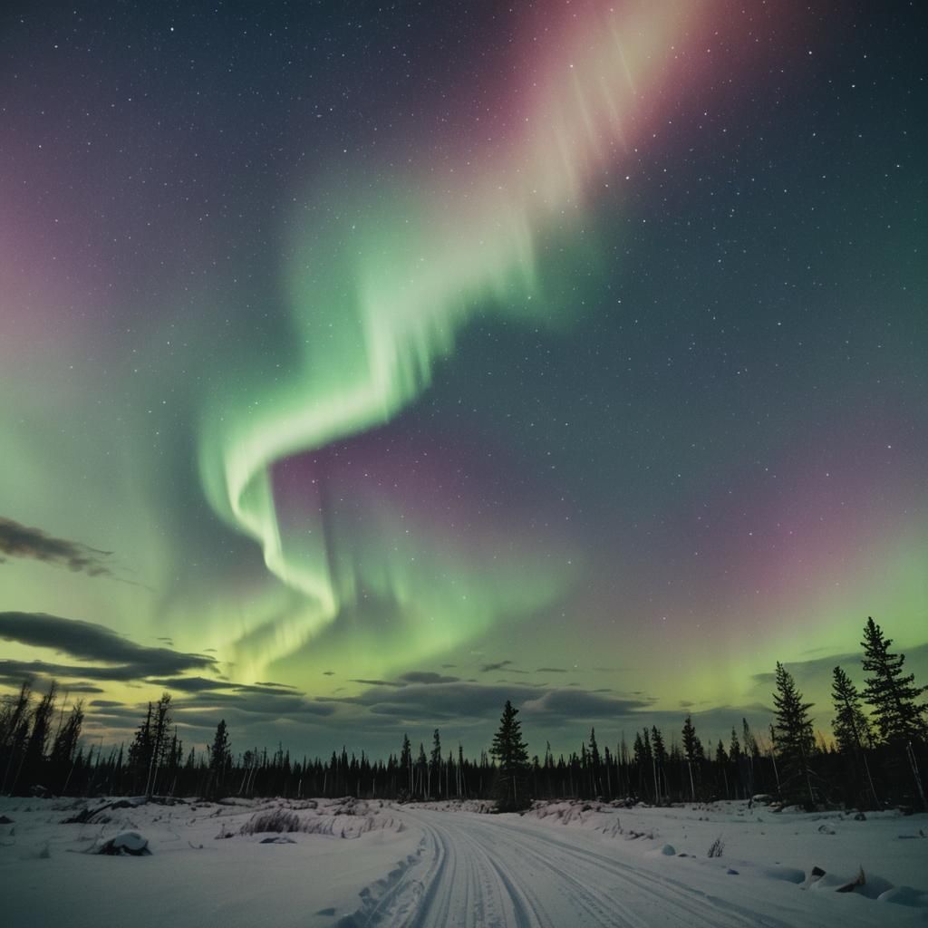 Dramatic Northern Lights Sky in Cinematic Style