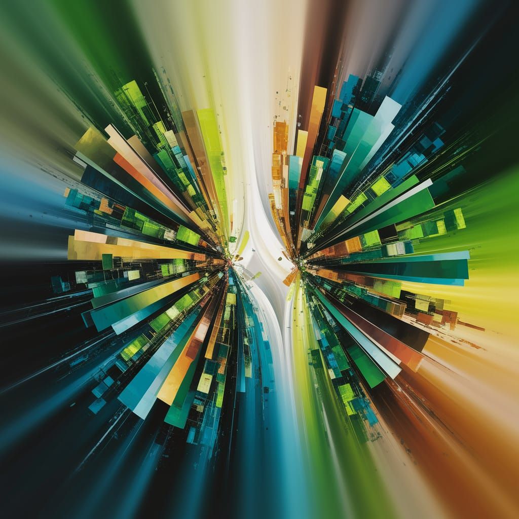 Abstract Earth Painting: Vibrant Greens, Blues, and Geometri...