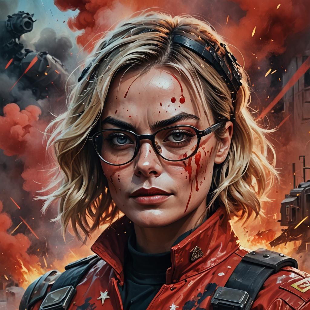 Sci-Fi Portrait: Commander in Smoke, Digital Oil Painting