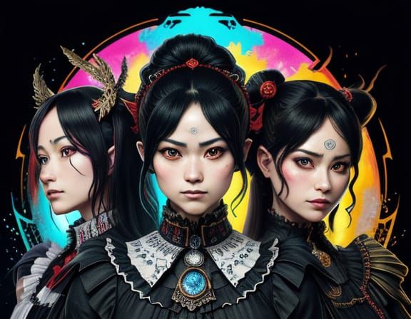 Babymetal Portrait in Vibrant Triadic Colors