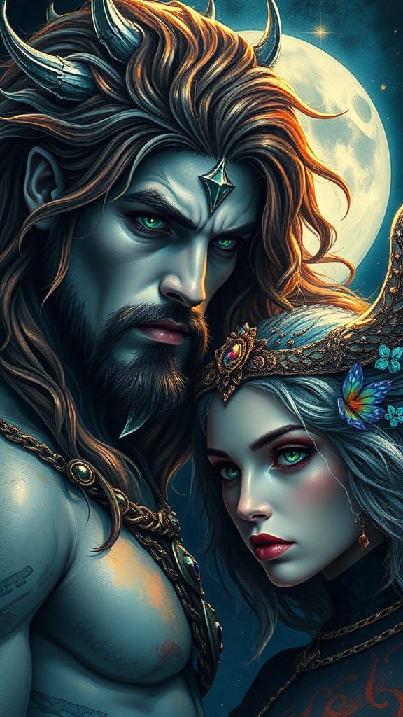 Majestic Nephilim Warrior Beside Her, Radiating Ethereal Pow...