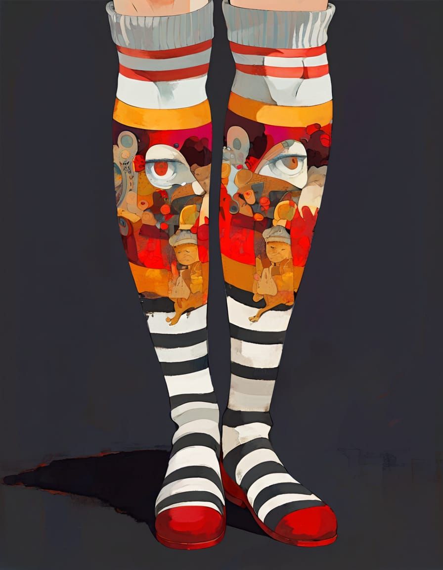 Striped Knee-High Socks in Art Nouveau Style