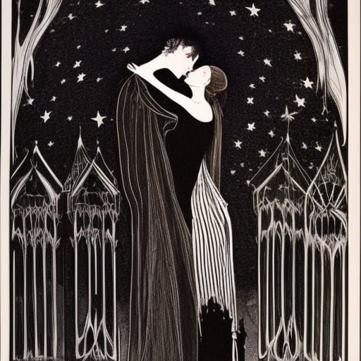 People Watching Stars in Gothic Fantasy Style