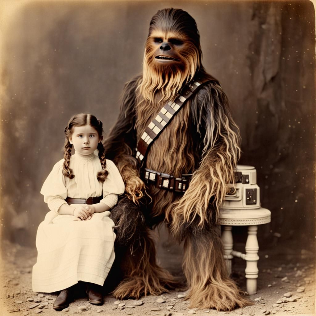 Chewbacca and Princess Leia: 1900s Style Photo