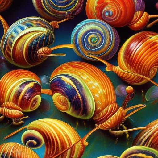 Fantastical Snail Painting in Deep Complementary Colors