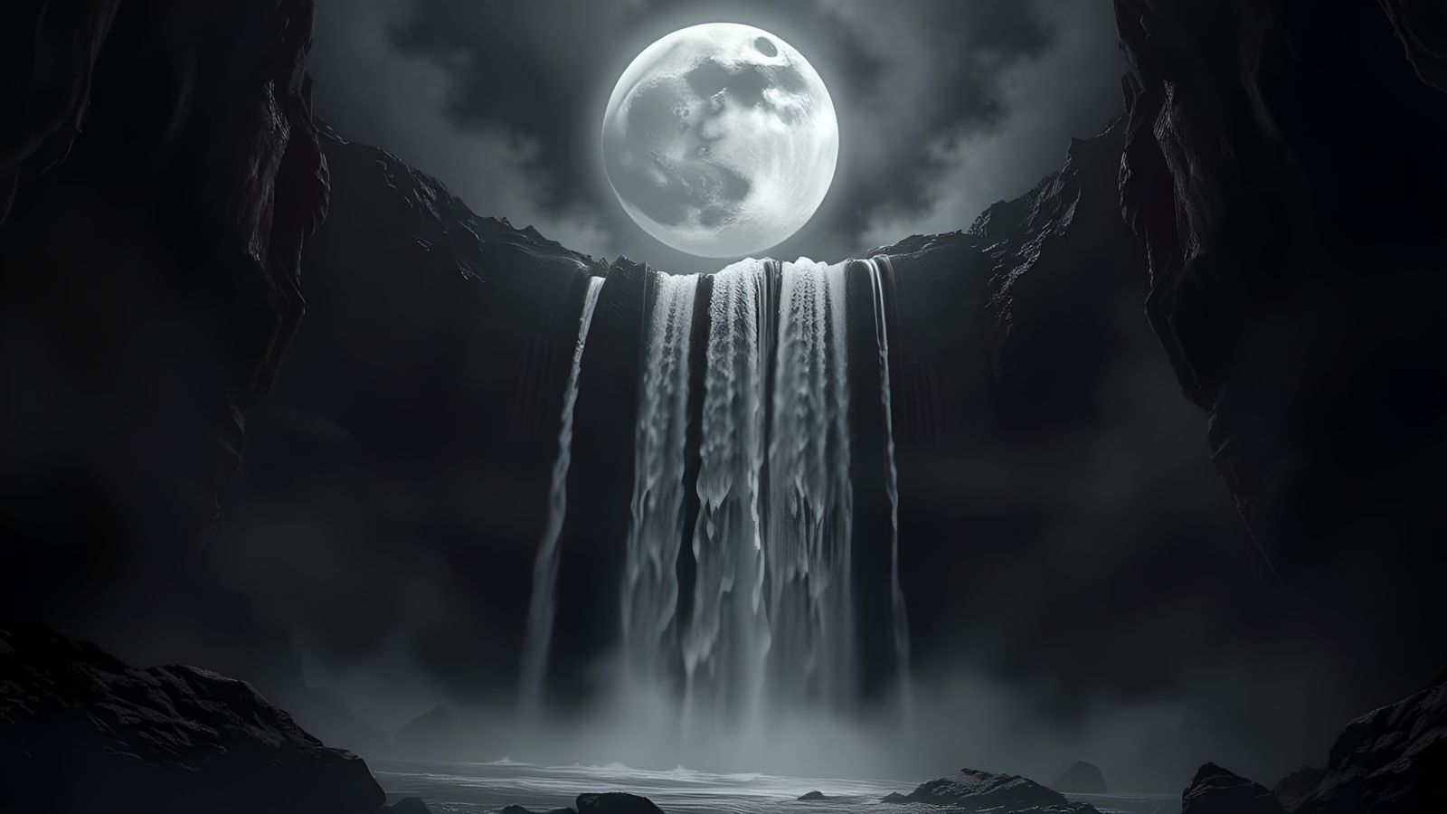 Monochrome Waterfall of Souls into the Abyss