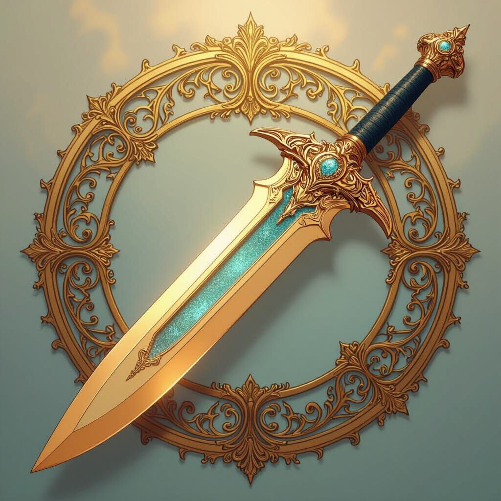 Golden Blade with Blue Hints in Art Nouveau Style