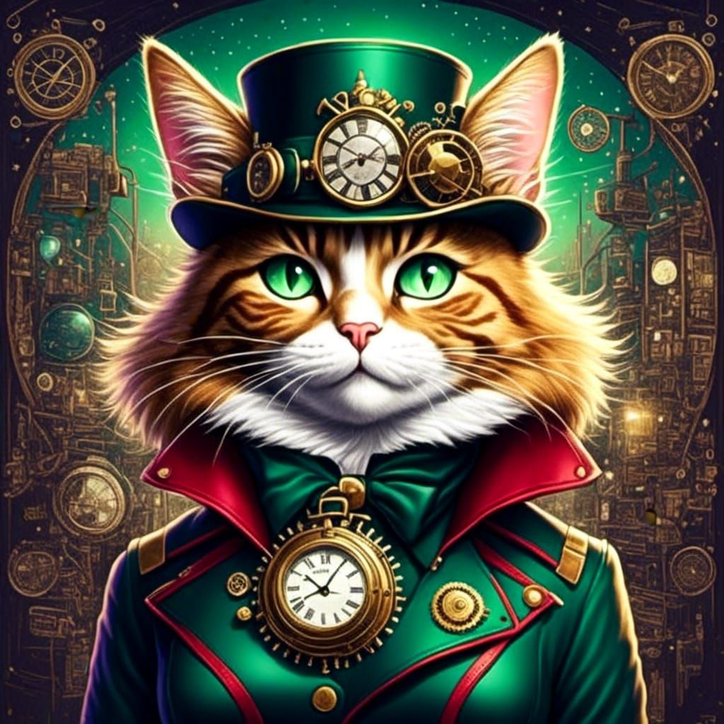 Art Nouveau Steampunk Cat in 8K