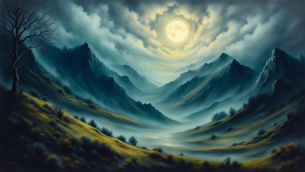 Moonlit Serenity in a 19th-Century Romantic Style