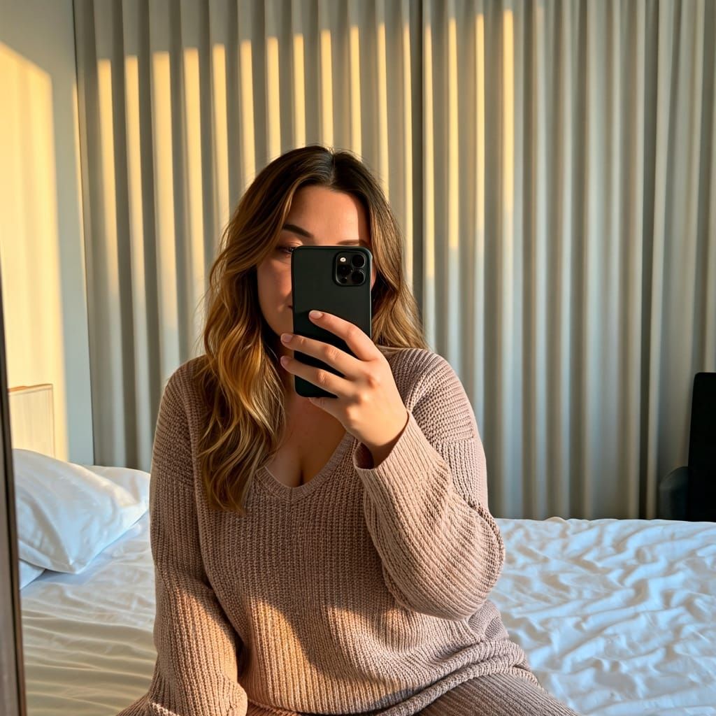 Homemade Selfie of a Woman in Golden Light