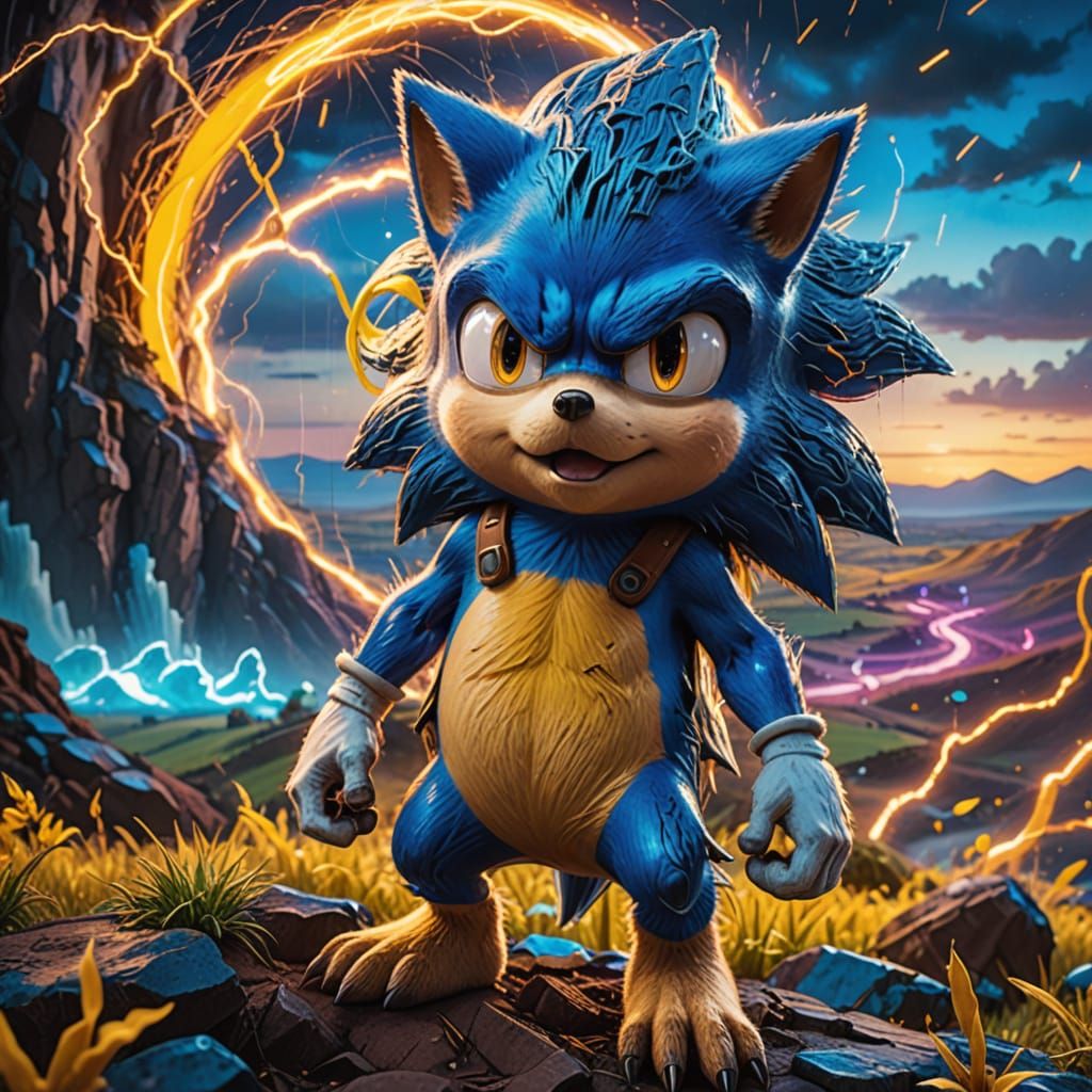 Electric Blue Dreamscapes: Sonic and Pikachu in Vibrant Fusi...