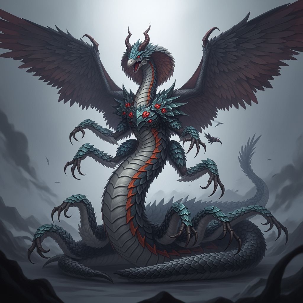 Colossal Feathered Cobra Dinosaurs Wielding Dark Magic