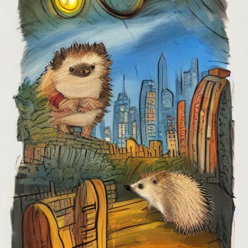 Hedgehog Executive in Cityscape: Whimsical Illustration