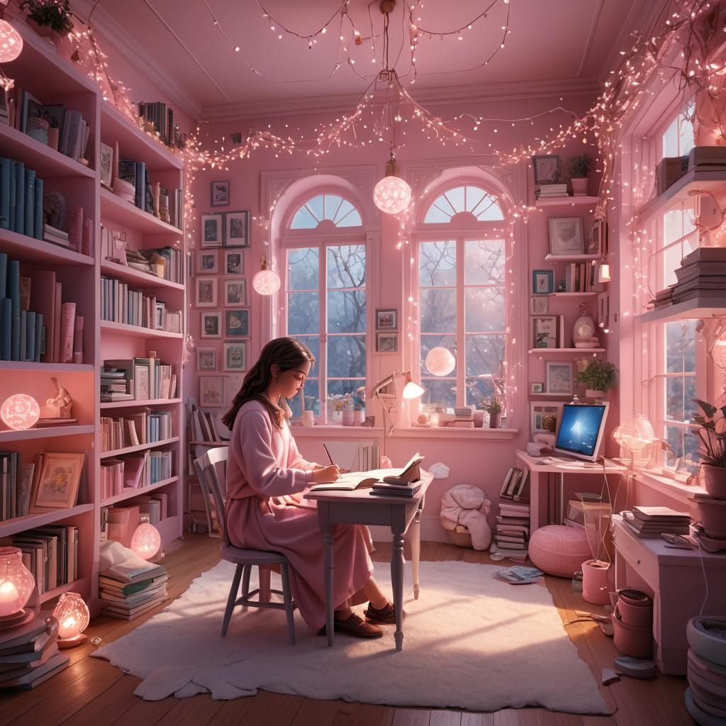 Cozy Aesthetic Study Room in Vibrant Fantasy Art