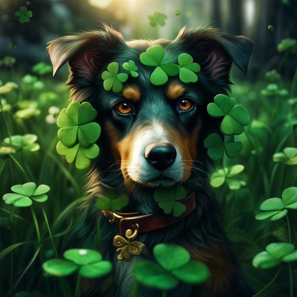 Dog with Three leaf clover