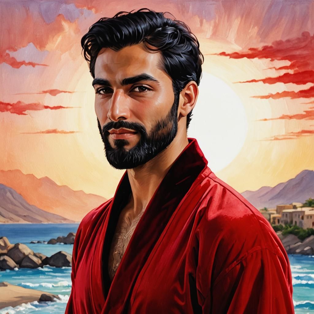 Neo-Expressionist Portrait of Man in Red Velvet Robe