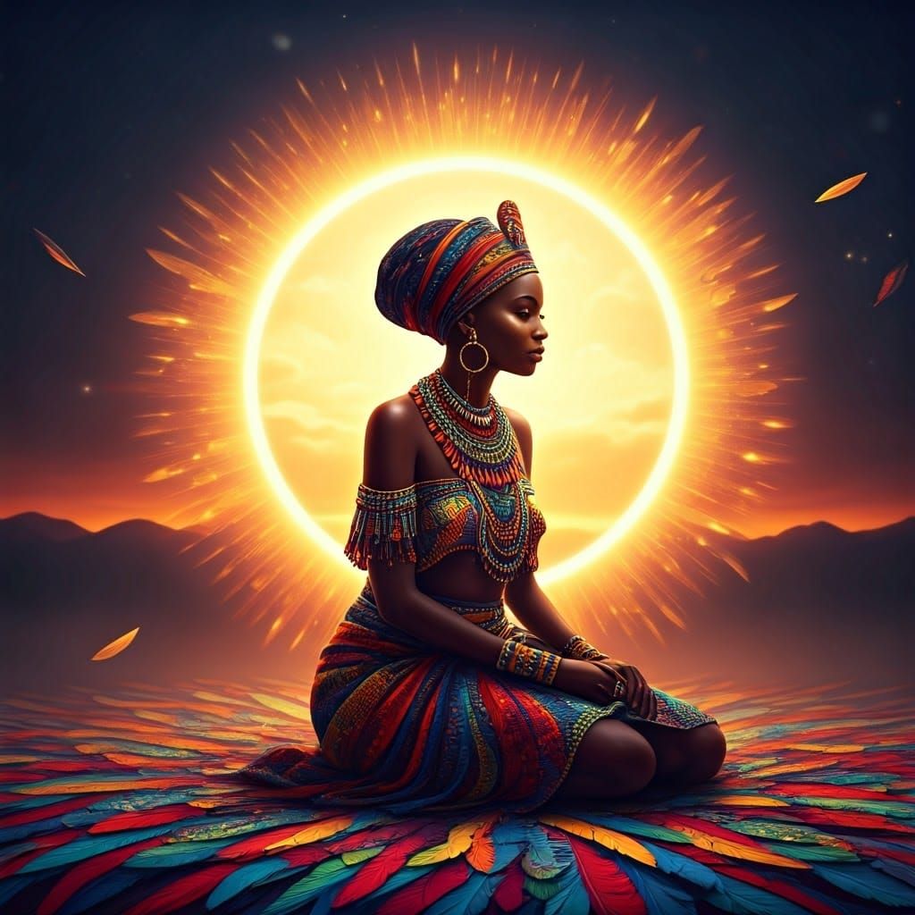 Ethereal African Woman in Golden Sunset Light